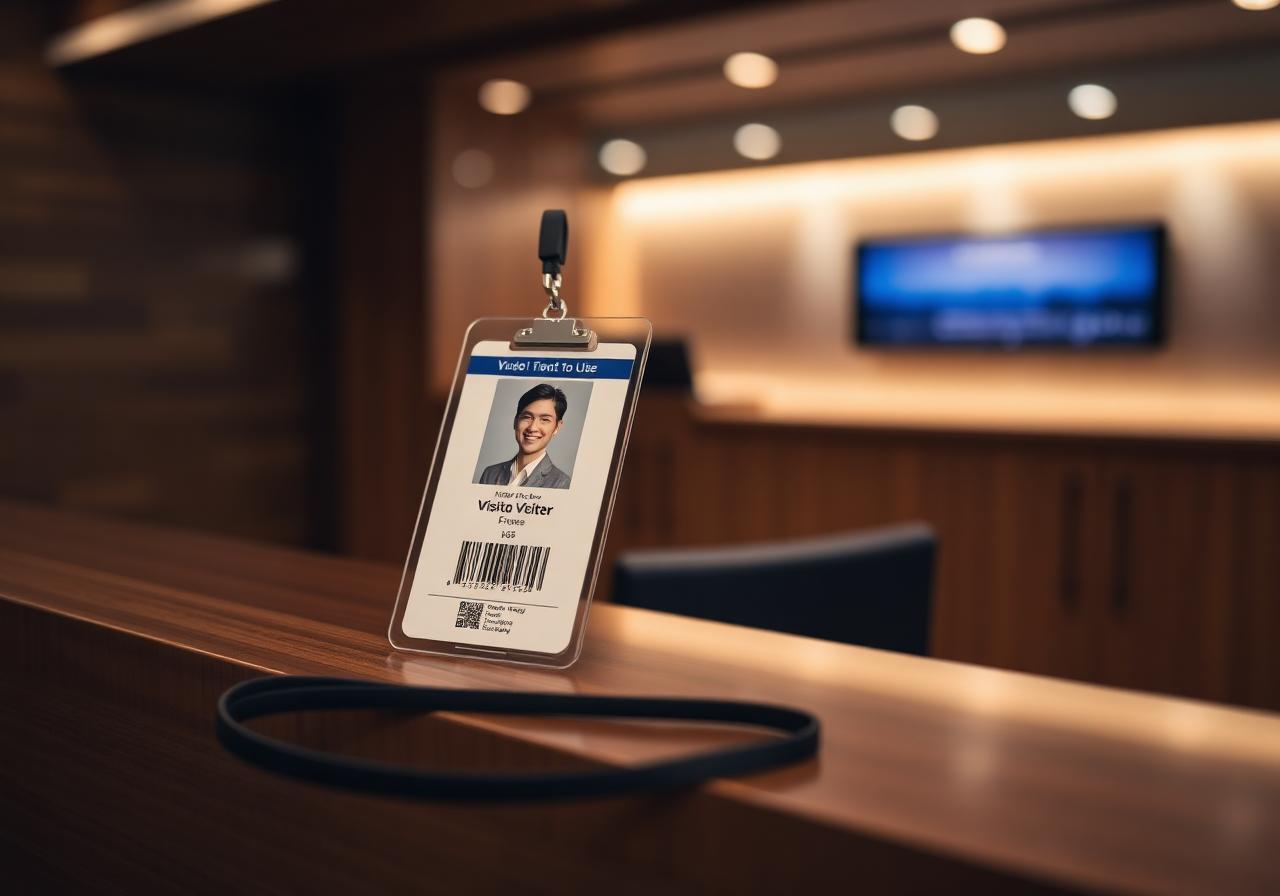 Printed visitor pass with QR code on reception